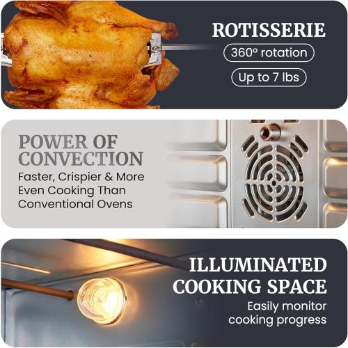 Elite Gourmet ETO-4510M French Door 47.5Qt, 18-Slice Convection Oven 4-Control Knobs, Bake Broil Toast Rotisserie Keep Warm, Includes 2 x 12 Pizza Racks, Stainless Steel