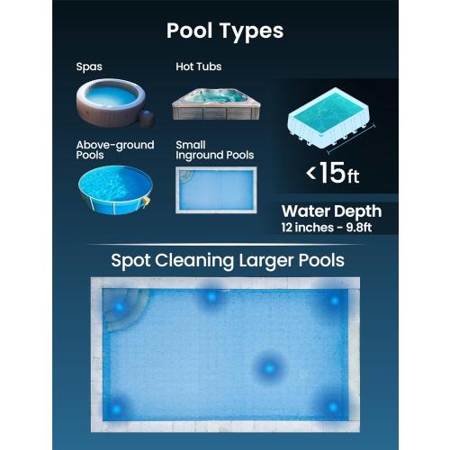 KOKIDO Cordless Handheld Pool Vacuum for Above Ground Pool, with 6ft Pole and 2 Vac Brush Heads, Ideal for Spot Cleaning Small Inground Pool Spa up to 20ft, Rechargeable, 60min, Sand and Light Debris