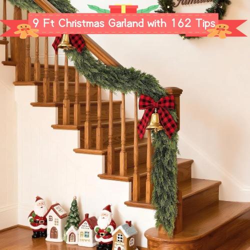 9FT Cedar Garland, 162 Tips Real Touch Christmas Garland, Artificial Winter Pine Garland for Mantle Table Stairs Wall, Outdoor Christmas Decorations Indoor Greenery Garlands Holiday Decorations