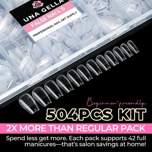 UNA GELLA Short Coffin Nails Tips 504pcs No c Curve Full Cover False Nail