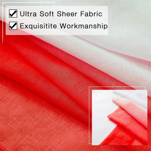 Ombre Faux Linen Sheer Curtains for Bedroom Living Room Rod Pocket, Privacy and Light Filtering, 2 Tone Reversible Gradient Voile Semi Window Curtains, Set of 2 Panels, Red, 54 x 96 Inch Length