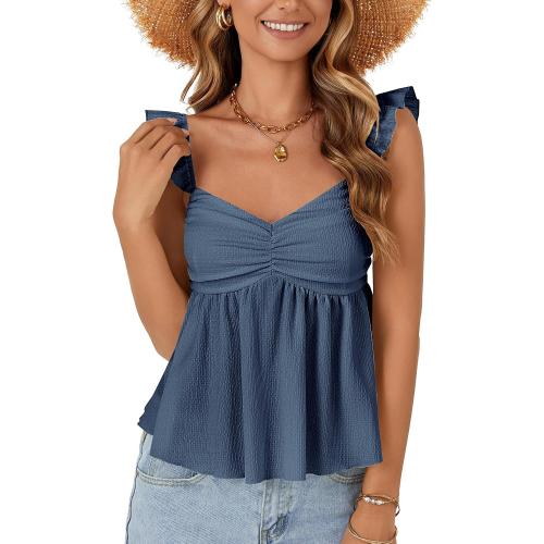 Midnight sky Women's Peplum Tops Summer Tank Camisole Tops Dressy Casual Ruffle Strap Sleeveless Babydoll Tank Top.  Size small
