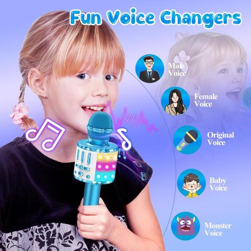 Karaoke Microphone Toys for Kids, Wireless Bluetooth Mic with Lights & Speaker, Portable Home KTV Player System, Perfect Birthday Party for 3-12 Year Old Boys & Girls