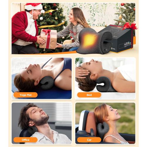 3s Heated Neck Stretcher for Pain Relief, Graphene Heating Pad, Odorless Neck Cloud Cervical Traction Device Chiropractic Pillow for Shoulder, Christmas Gifts for Women, Men, Mom, Dad (Black)