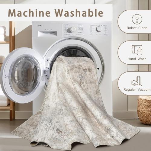 Modern Washable Rugs 9x12 Area Rugs for Living Room,Abstract Rugs for Bedroom,Large Carpets,Ultra Soft Faux Wool Retro Dining Room Rug,Non Slip&Non-Shedding Low Pile Print Rug- Beige Grey