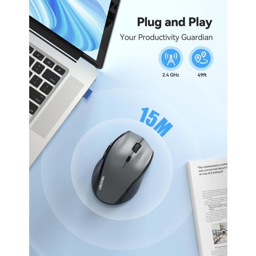 TECKNET Wireless Mouse Rechargeable,Mouse for Laptop Computer,2.4G USB Computer Mice Wireless,6 Button 6400 DPI Ergonomic Silent Mice,Portable Cordless Travel Mice-Wide Compatibility