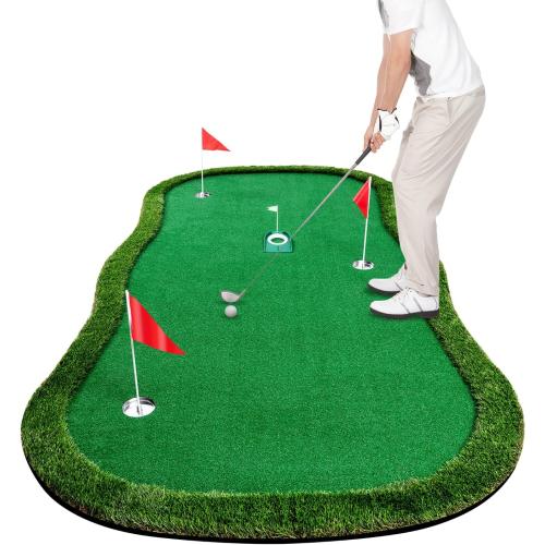 Golf Putting Green Indoor Outdoor Putting matt Professional Training Mat Practice Putting Mat with 3 Flags 1 Movable Cup 2 Slope Pad 5x10ft