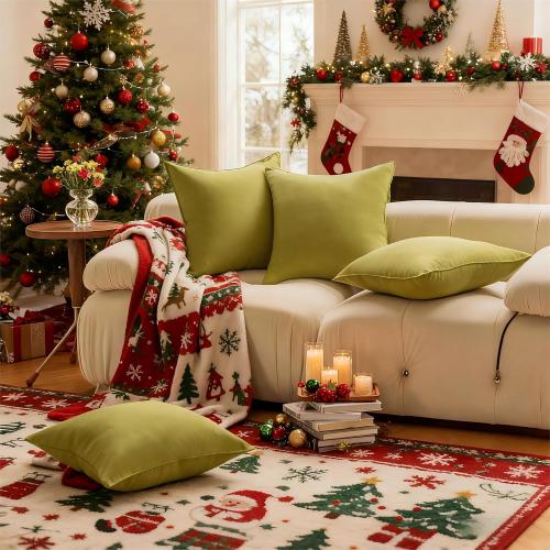 Demetex Outdoor Pillow Covers 18x18 Set of 4 Green Waterproof Pillow Case Square Decorative Throw Pillows for Christmas Patio Furniture Couch, 18 x 18 Inch, Grass Green