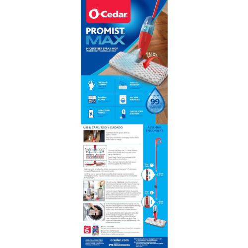 O-Cedar ProMist MAX Microfiber Spray Mop Removes 99% of Bacteria with just Water, Features 1 Extra Refill