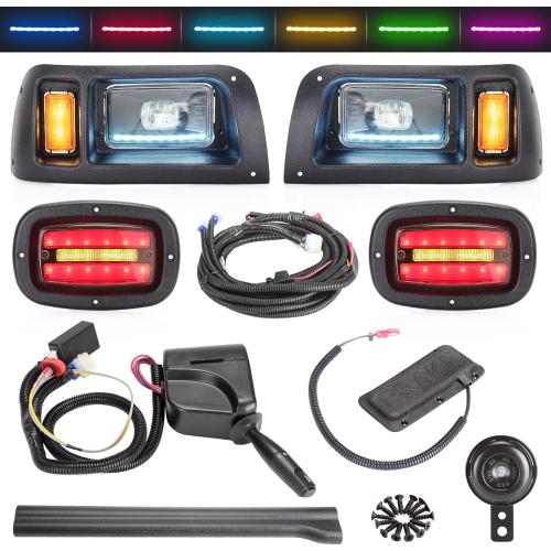 10L0L Deluxe Golf Cart Light Kit for Club Car DS 12V-60V, Full Headlight Taillight Kit with RGB Daytime Running Lamp Low High Beam Turn Signal Horn Brake Pad Hazard Blinker