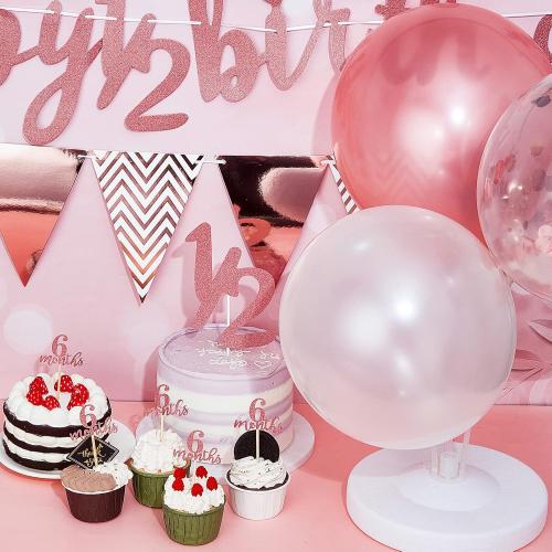 Skylety 1/2 Half Birthday Decorations 6 Months Outfit Baby Boy Banner Cupcake Topper Triangle Flag Banner Confetti Balloons Cake Topper for Girl Boy Baby Shower(Rose Gold)