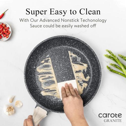 CAROTE Non Stick Frying Pan Skillet,12 Nonstick Fry Pan with Glass Lid, Egg Pan Omelet Pans, Granite Cookware Chef's Pan, PFOA Free (Classic Granite, 12-Inch)