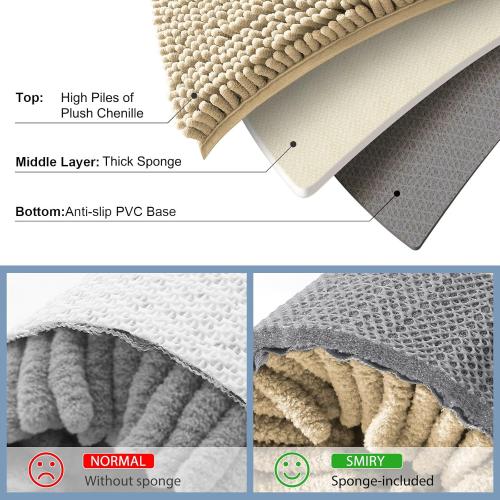 Smiry Luxury Chenille Bathroom Rugs 30x20, Extra Soft and Absorbent Shaggy Bath Mat, Machine Washable, Non-Slip Plush Carpet Runner for Tub, Shower, and Floor, Home Decor Accessories, Beige