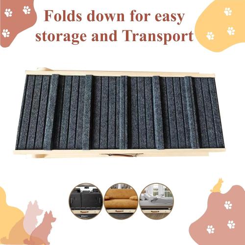 ELY UNIVRSAL Adjustable Dog Ramp for Bed – 12.2 to 25.5 Inches Foldable Pet Ramp for Large Dogs, Solid Wood Ramp for Dogs to Get on Bed, Couch – 200 LBS Load, Non-Slip