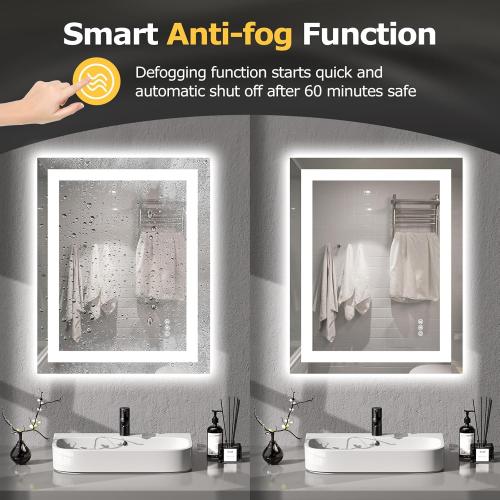 24X30 LED Bathroom Mirror with Lights, Anti-Fog, Dimmable, Backlit   Front Lit, Smart Bathroom Vanity Mirror, Memory Function, Shatterproof, Tempered Glass (Horizontal/Vertical)