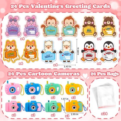 SpringFlower 24 Pack Valentines Day Cards for Kids School with Camera Viewers Toy Set, Valentines Day Gifts Cards for Kids Classroom Exchange, Valentines Party Favors Prizes for Boys Girls