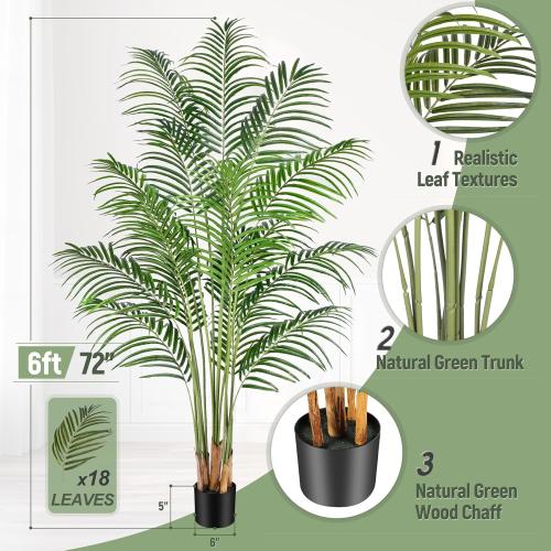 Artificial Palm Tree 6ft Tall Fake Palm Tree Indoor Decor with 18 Trunks and Real Bark Design Faux Tropical Areca Palm Silk Floor Plant in Pot for Home Office Living Room Bedroom Decor 2pcs