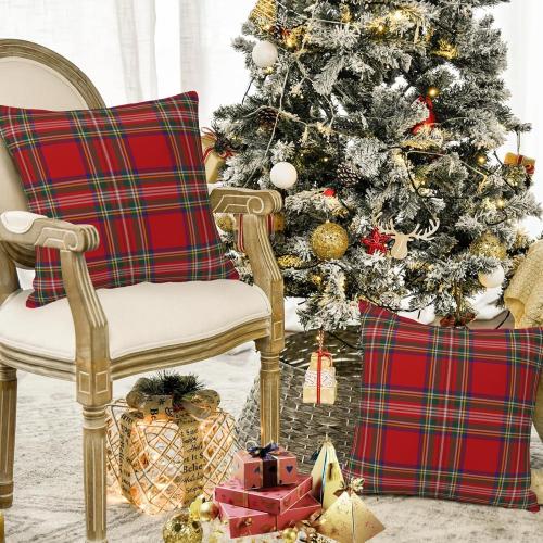 GOOESING Christmas Plaid Pillow Covers Set of 2 Scottish Tartan Farmhouse Throw Pillow Case Cushion Cover for Sofa Couch Home Decor, Red and Green