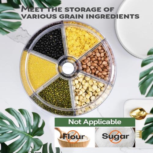 Grain Dispenser, 360° Rotating Storage Container, 6 Grid Food Dispenser