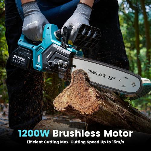 Size 12inch Color Blue  Electric Chainsaw Cordless 12-inch, Handheld Chain Saws with 2 x 4.0Ah Batteries, Tree Saw with Tool-free Chain Tension, Auto Oiling for Wood Cutting Trimming Branch