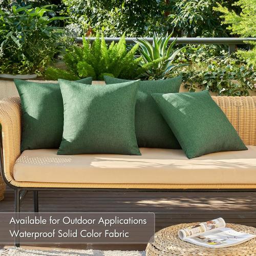 MIULEE Pack of 4 Decorative Christmas Solid Waterproof Throw Pillow Covers Linen Garden Farmhouse Cushion Cases for Outdoor Patio Tent Balcony Couch Sofa 16x16 inch Dark Green