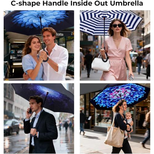 LLanxiry Inverted Umbrella, Windproof Vented Reverse Umbrellas for Rain | Double Canopy, C-Shaped Handle, Self-Standing, Waterproof, Upside Down, Drip-Reducing Design For Car Entry And Commuting