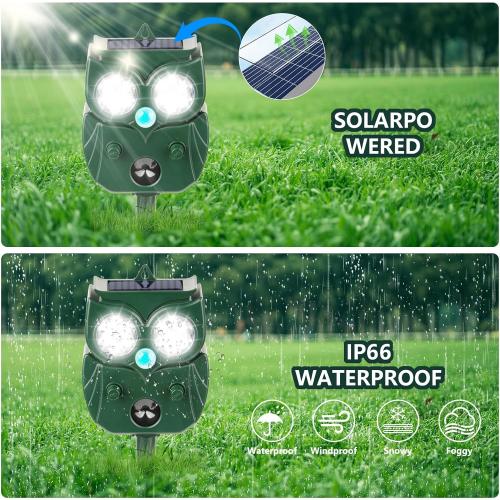 2Pack 2025 Solar Ultrasonic in Repellent Defender Rat, Squirrel, Deer, Raccoon, Skunk, Rabbit, Mole, Dog, Cat, Waterproof with Motion Detector LED Flash Lights for Yard Lawns Garden
