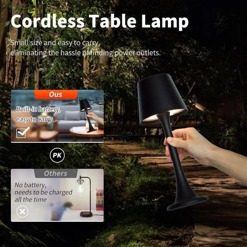 Mr. White Outdoor Waterproof Cordless Rechargeable Portable Touch Battery Operated Powered Table Lamp for Restaurant Kitchen Patio Dinner Dining (Black)