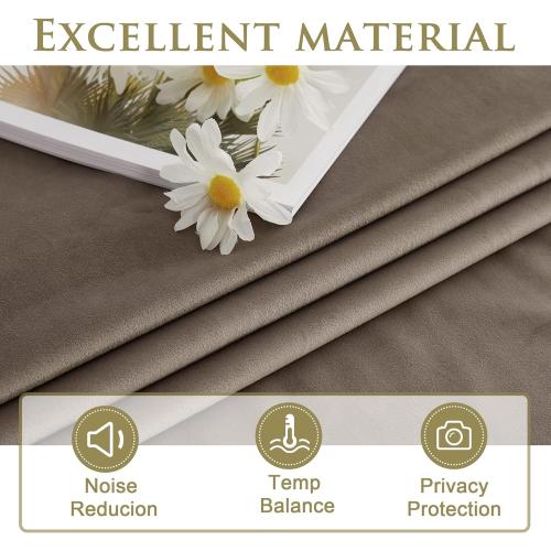 StangH Taupe Velvet Curtains 108 inches - Extra Long Blackout Sliding Door Curtains Thick Texture 100% Privacy Protect for Den Hotel Room Divider Used, Taupe, W52 x L108, 2 Panels