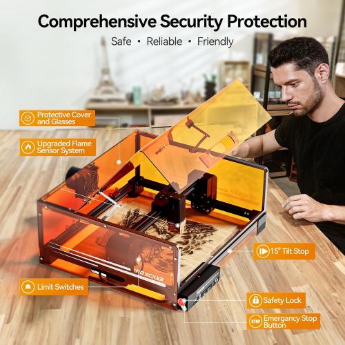 Laser Engraving Machine, Woxcker L2 MAX 10W Enclosure Laser Engraver, CNC Engraving Machine 0.01mm High Precision Laser Engraving and Cutting for Wood Stainless Steel Glass
