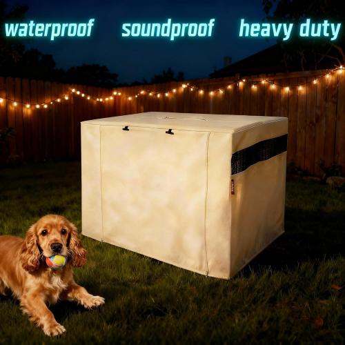 HiCaptain Dog Crate Cover 36.0 L x 23.0 W x 25.0 H with Breathable Mesh, Durable Heavy Duty Kennel Cover, Dual Zippered Panels, Windproof Waterproof UV-Resistant(Beige)