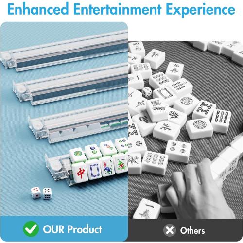 Mahjong Racks with Pushers Set of 4, All-in-One Non-Slip Mahjong Pushers and Racks American Mah Jongg Accessories, Modern Clear Design for Game Nights & Gatherings