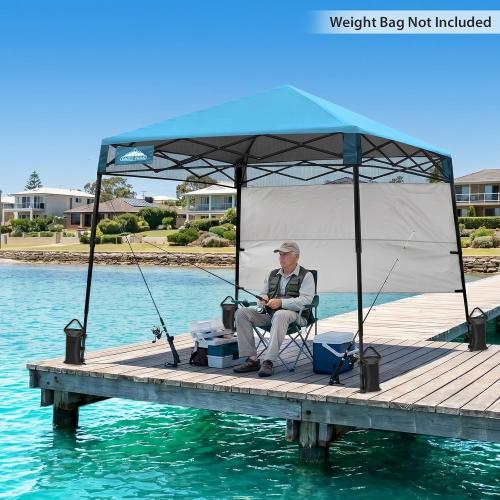 EAGLE PEAK 8x8 Pop Up Canopy Tent with Sidewall, Compact, Portable Slant Leg Instant Sun Shelter for Beach, Sports, & Camping, 8x8 Base 6x6 Top, Light Blue