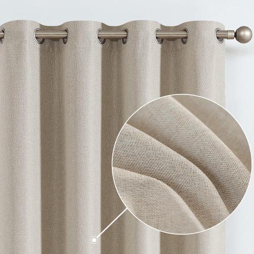 Vangao Curtains for Bedroom, Linen Textured Curtains 96 Inch Length 2 Panels Set, Room Darkening Drapes for Living Room, Grommet Top Window Treatments, Greyish Beige