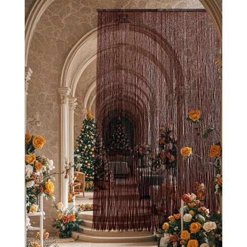 90 Strands Beaded Curtain for Doorways -35.5x79- Handmade Natural Beaded Curtains，Boho Doorway Wood and Bamboo Bead Curtain-As Insect Screen/Room Divider-Brown