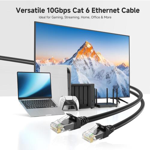 Cable Matters 10Gbps 5-Pack Snagless Cat 6 Ethernet Cable - 7ft, Cat 6 Cable, Cat6 Cord, Ethernet Cord, Black
