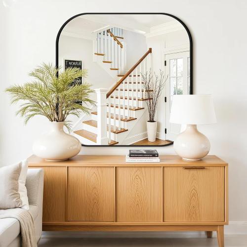 Bathroom Mirror for Wall, Black Bathroom Vanity Mirror for Over Sink 35 x 35, HD Reflection Shatterproof Square Mirror for Living Room Bedroom Entryway, Metal Frame