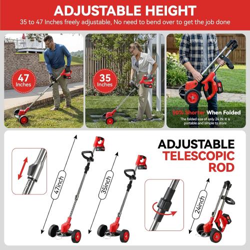 Electric Weed Wacker Cordless,24v Battery Powered Weed Eater，with Blade & 2 4.0 Ah Batteries & Charger, 3 in 1 Women Lightweight Grass Trimmer， Brush Cutters for Gardens, Yards, and Patios
