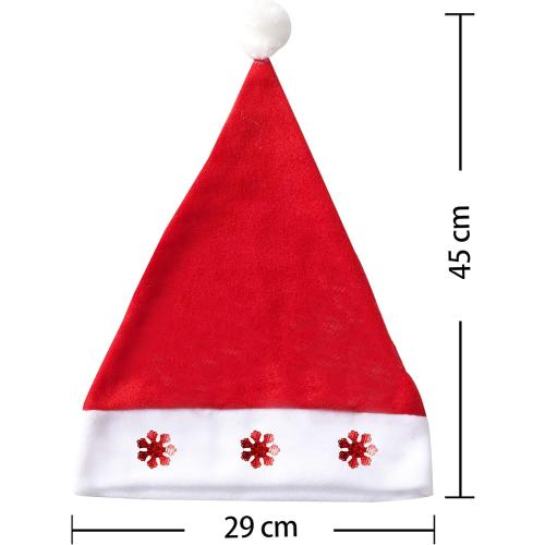 12 Fancy Christmas Santa Hats with 12 Jingle Bell Necklaces Bulk for Christmas Party Favor Photo Booth; One Size Fits All.