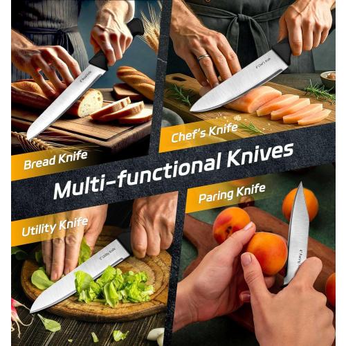 Knife Set, 6-Piece Kitchen Knife Set, German High Carbon Stainless Steel, Durable & Easy Clean Knife Block, Black