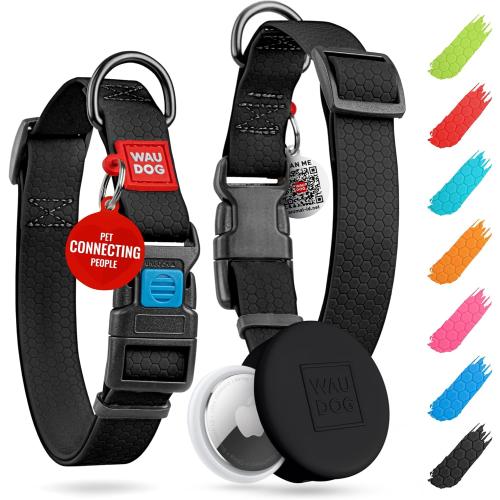 WAUDOG Waterproof Dog Collar - Adjustable Dog Collar for Large Dogs, Small and Medium Dogs - Breakaway Dog Collar Waterproof with Plastic Buckle and QR Dog Tag - Boy & Girl Dog Collars (Black)