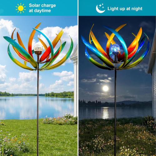 Large Solar Wind Spinners for Yard and Garden-82.6 Inch 360° Metal Wind Sculptures Outdoor Clearance Kinetic Windmills with Multi Color Led Glass Ball