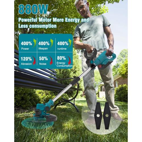 Electric Weed Wacker Cordless, 21V Electric Weed Cordless Eater Battery Powered with 2Pcs 4.0Ah Batteries, 3 in 1 Stringless Grass Trimmer/Edger/Brush Cutter for Lawn Yard Garden
