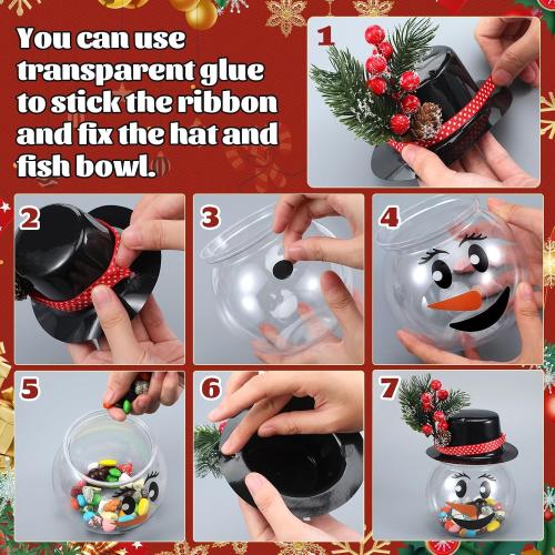 Set of 8 Christmas Candy Jars Snowman Cookie Jar with Lids for Party Favors Clear Plastic Xmas Jars Storage with Pine Snowman Stickers Ribbon for Xmas Party Gifts Packaging Crafts Decoration