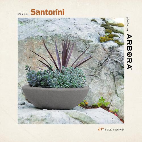ARBORA 26 Santorini Bowl Polyresin Indoor and Outdoor Planter with Stone Blend Concrete Gray Finish - Durable, Weatherproof, Lightweight, Large Plant Pot for Patio, Garden, Deck, Entryway