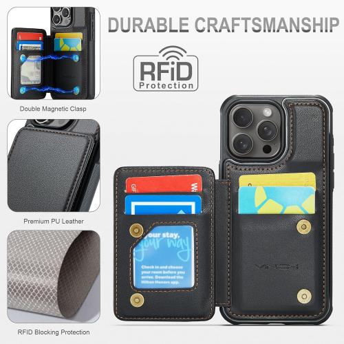 Vinich for iPhone 16 Pro Max Wallet Case with Card Holder, Black