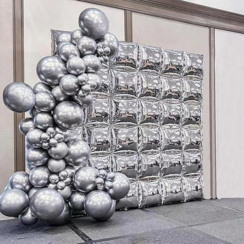 Chrome Silver Square Foil Balloon Wall Tunnel Arch Metallic Silver Balloon Garland Kit New Year's Eve Background Mylar Double Sided Flat Backdrop For Graduation Birthday Party Decorations