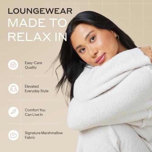 Luvamia Marshmallow Reverse Seam Crew Neck Lounge Set for Women Ultra Soft 2 Piece Loungewear with Bracelet Sleeve Top small