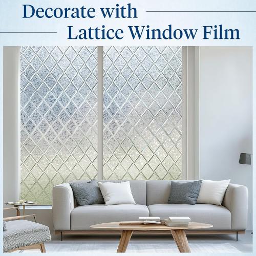 Haton Window Privacy Film, Decorative Frosted Film, Lattice 17.5 x 78.7