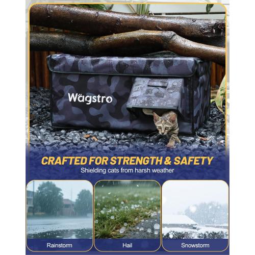 Heated Cat House for Outside, Waterproof Awning & Escape Door Heated Cat Houses for Indoor/Outdoor Cats in Winter, Elevated & Insulated Outdoor Cat Shelter for Feral Cat(Black Camo, 16.5x12.6x12.6)